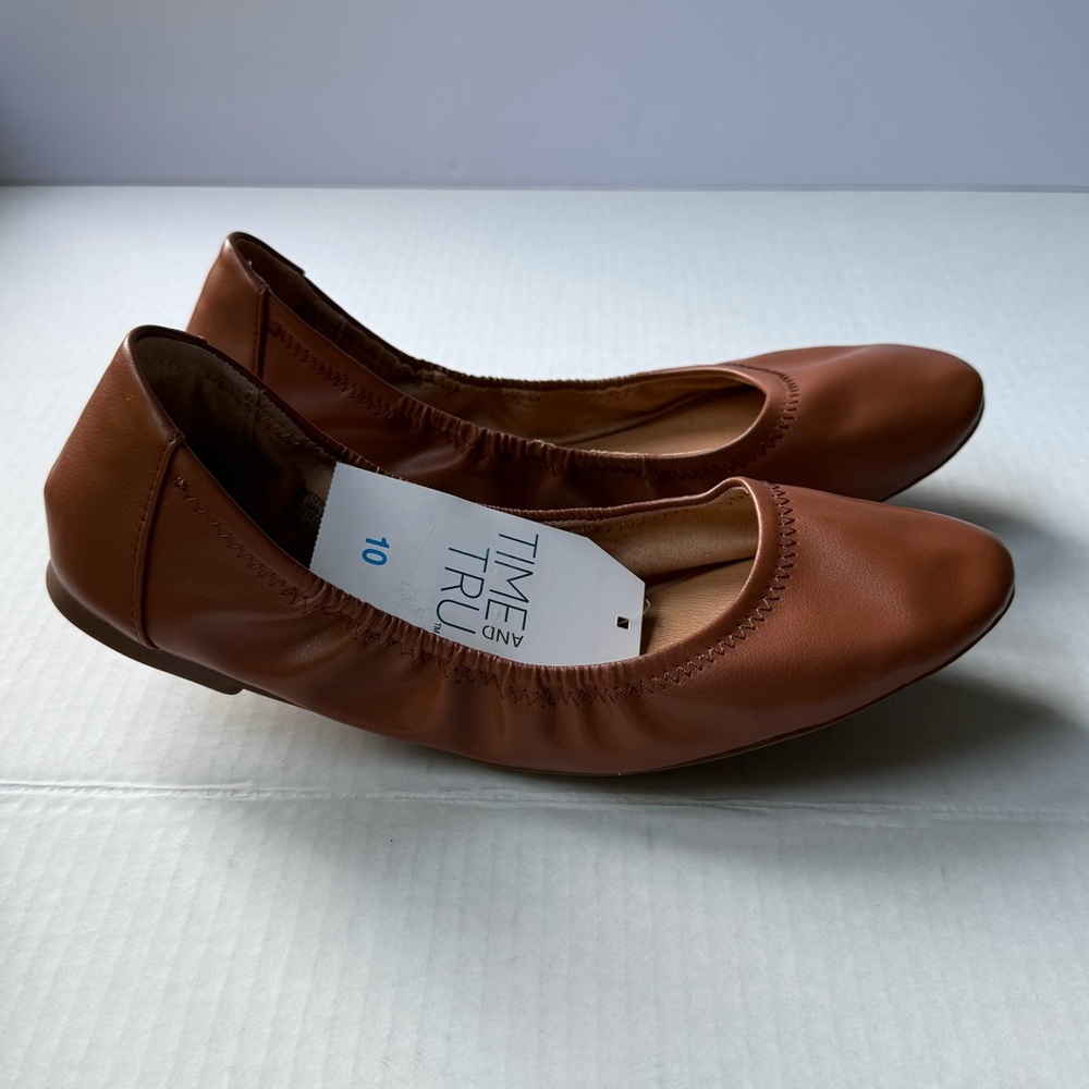 Time and Tru Brown Flats Scrunch Shoes Women’s Size 10‎ Ballet New